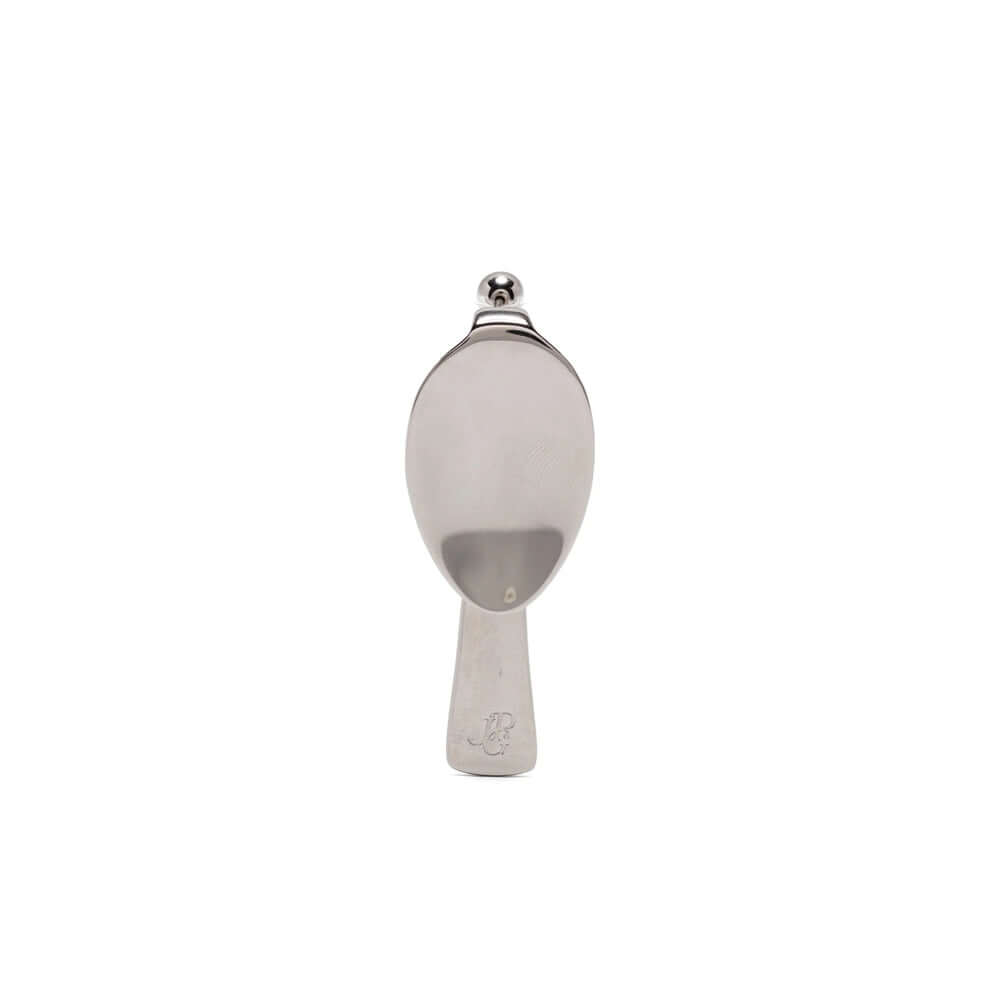 White handheld showerhead with a silver nozzle on a white background