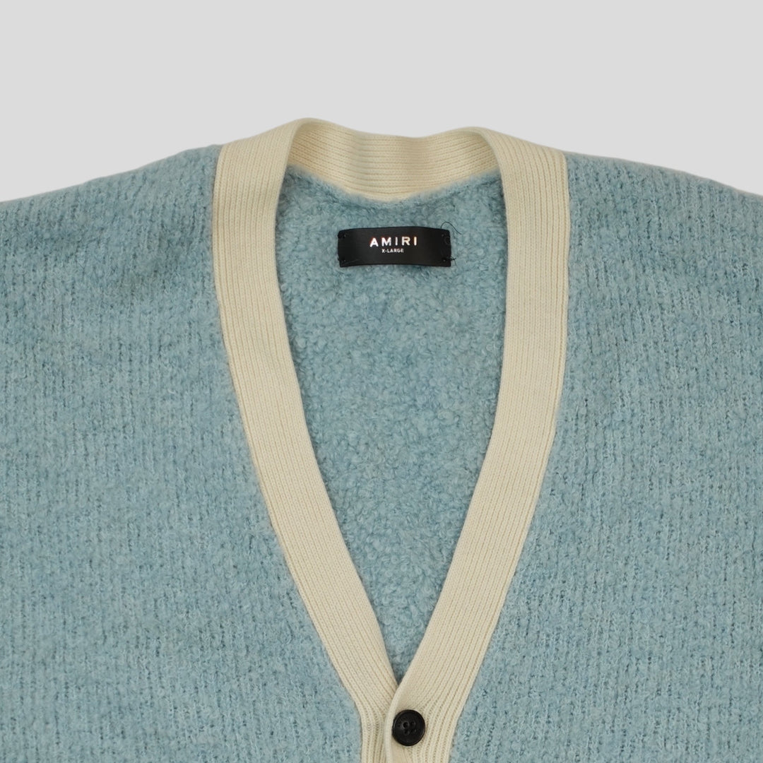 Amiri Fuzzy Wool Cardigan in Blue