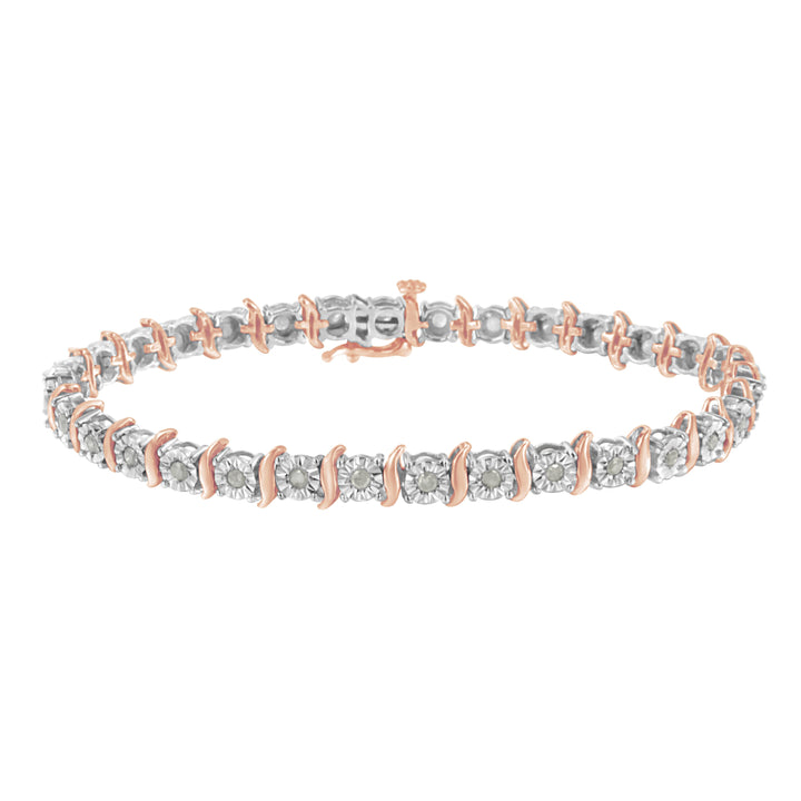 Two-Tone 10K Yellow Gold over .925 Sterling Silver 1.0 Cttw Diamond S-Curve Link Miracle-Set Tennis Bracelet (I-J Color, I3 Clarity) - 7"