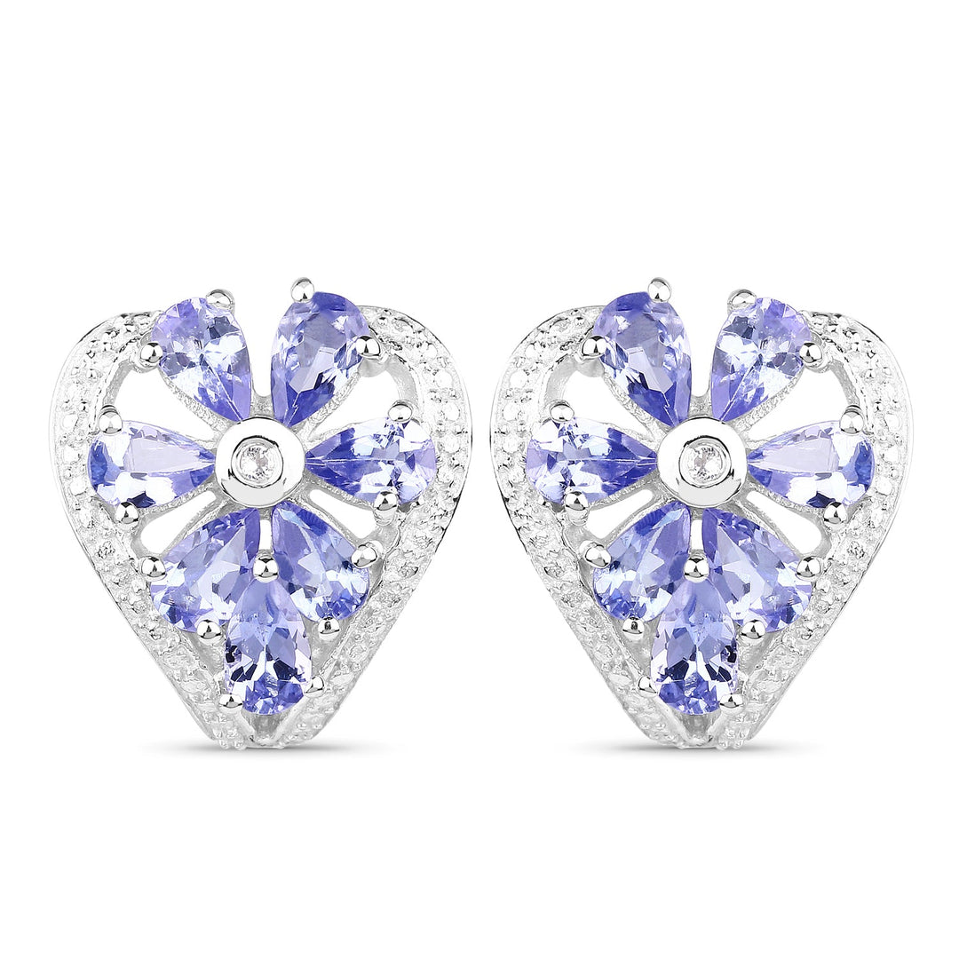 2.97 Carat Genuine Tanzanite &amp; White Topaz .925 Sterling Silver Earrings