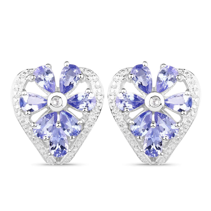2.97 Carat Genuine Tanzanite &amp; White Topaz .925 Sterling Silver Earrings
