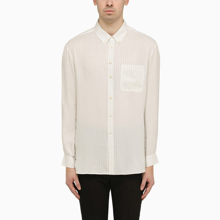 Saint Laurent Cassandre Striped Silk Shirt Men