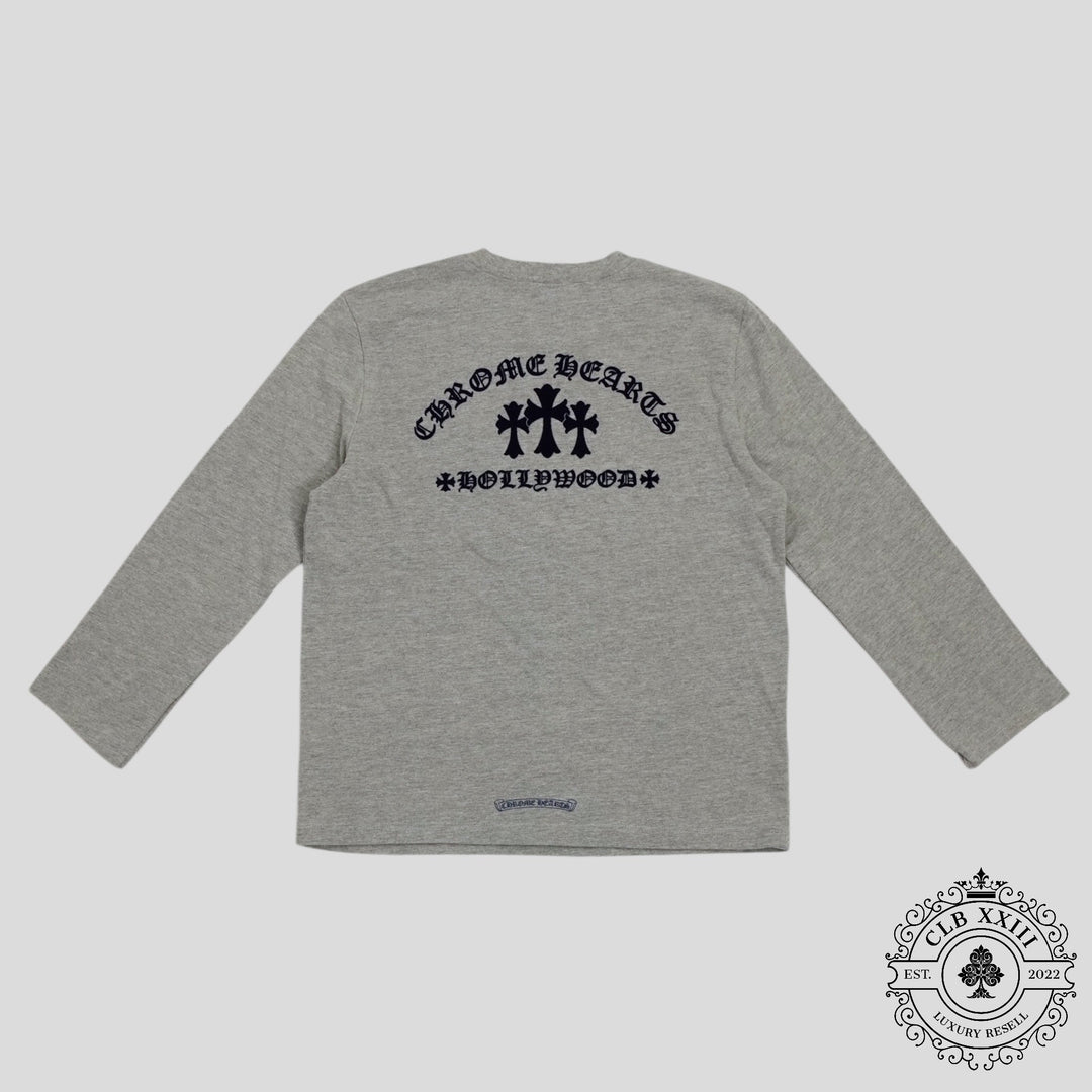 Chrome Hearts Triple Cross Flocked Long Sleeve in Grey