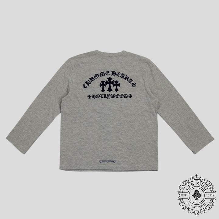 Chrome Hearts Triple Cross Flocked Long Sleeve in Grey