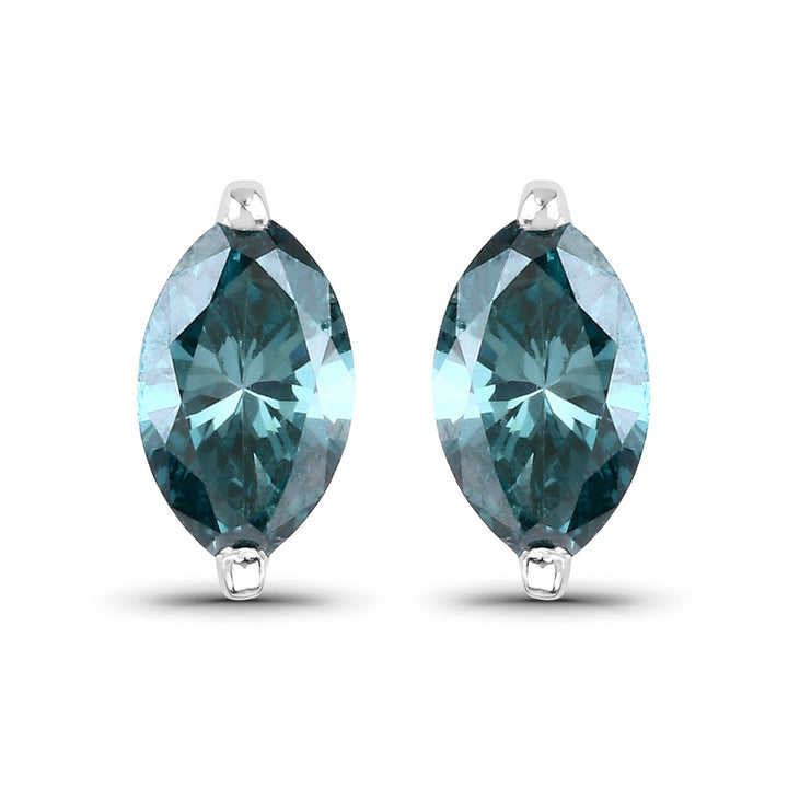 0.69 Carat Genuine Blue Diamond 14K White Gold Earrings