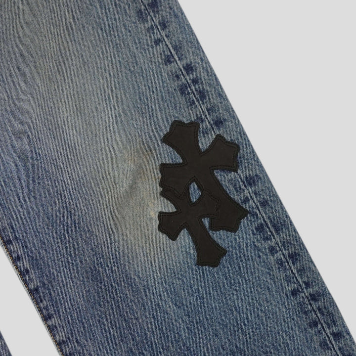 Chrome Hearts Leather Cross Patch Jeans