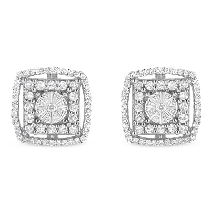 .925 Sterling Silver 1.0 Cttw Round Diamond Double Halo and Disc Stud Earring (I-J Color, I2-I3 Clarity)