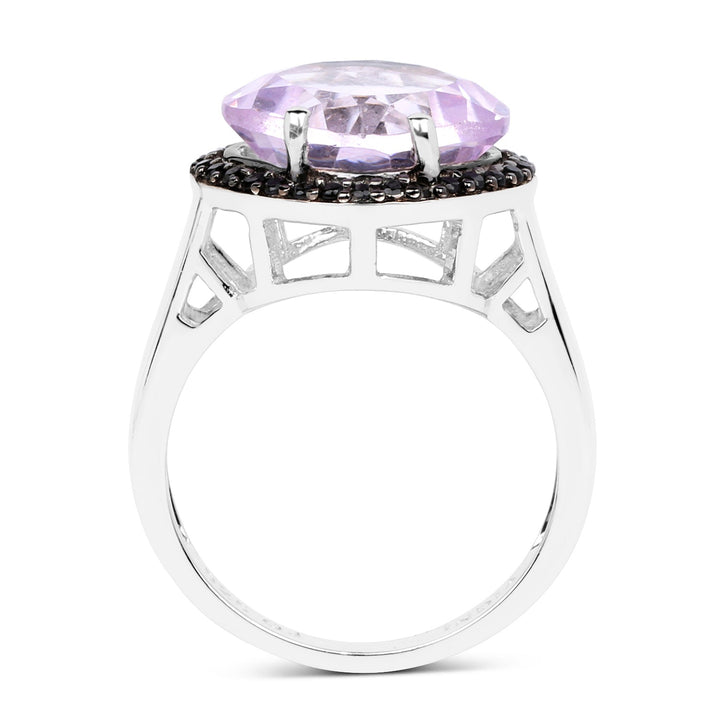 5.50 Carat Genuine Pink Amethyst & Black Spinel .925 Sterling Silver Ring