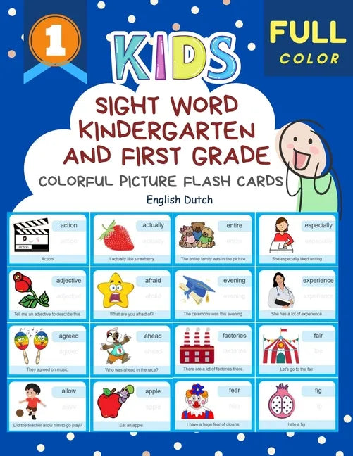 Sight Word Kindergarten and First Grade Colorful Picture Flash Cards English Dutch: Learning to read basic vocabulary card games. Improve reading comp - Paperback