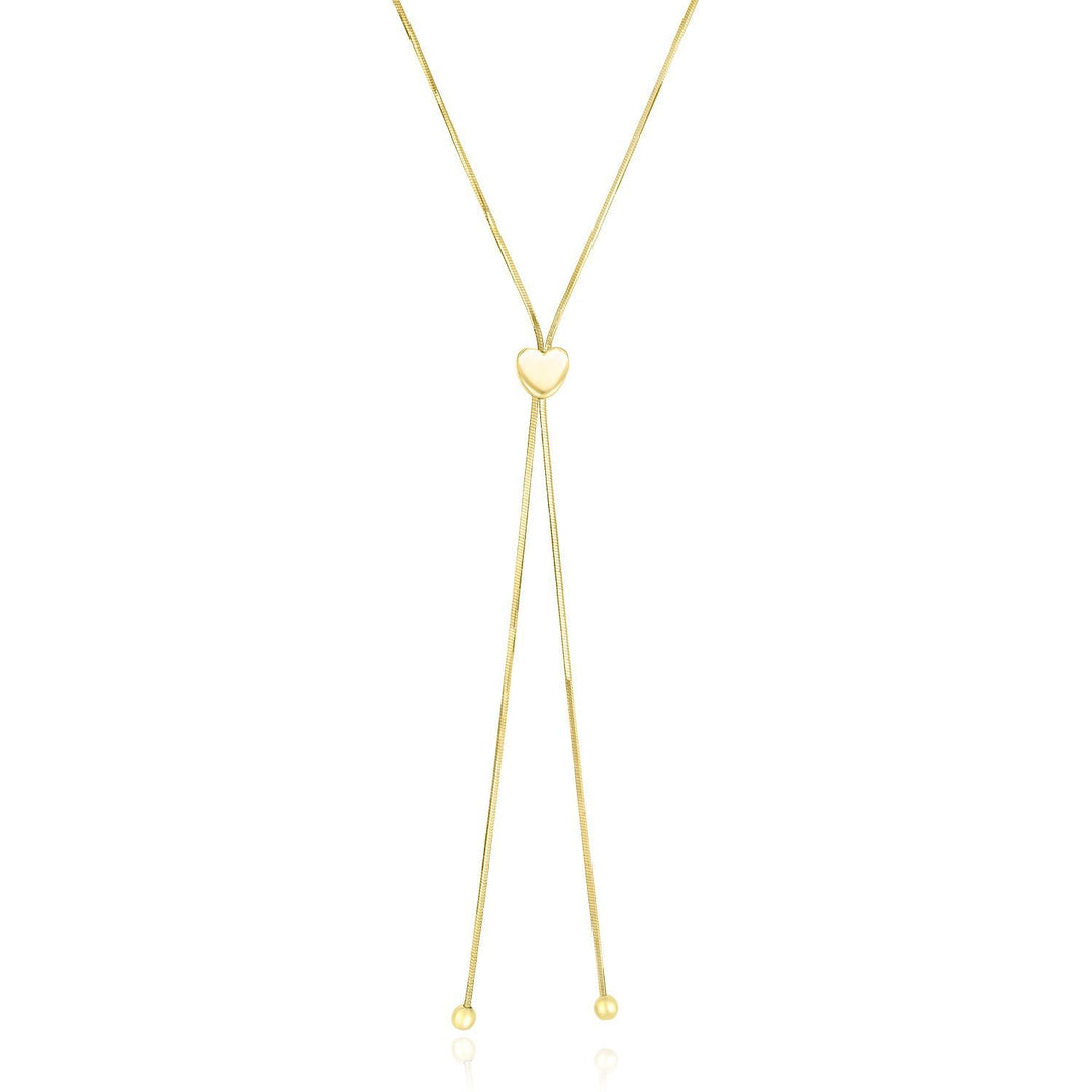 14k Yellow Gold Adjustable Heart Style Lariat Necklace