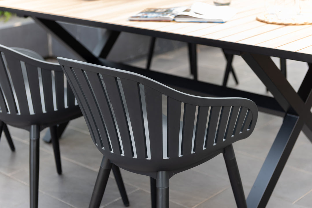 Panama Dark Rectangular Table and 6 Nassau Black Aluminum