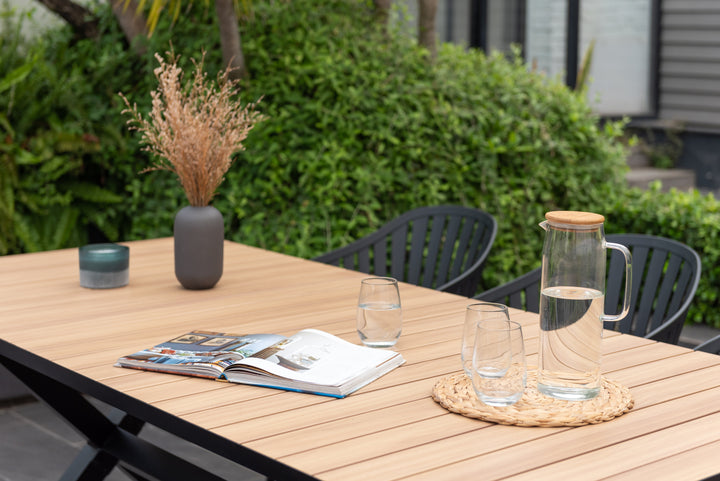 Panama Dark Rectangular Table and 6 Nassau Black Aluminum