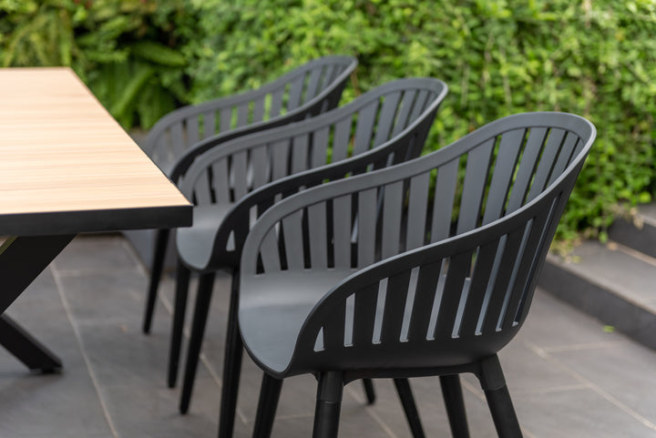 Panama Dark Rectangular Table and 6 Nassau Black Aluminum
