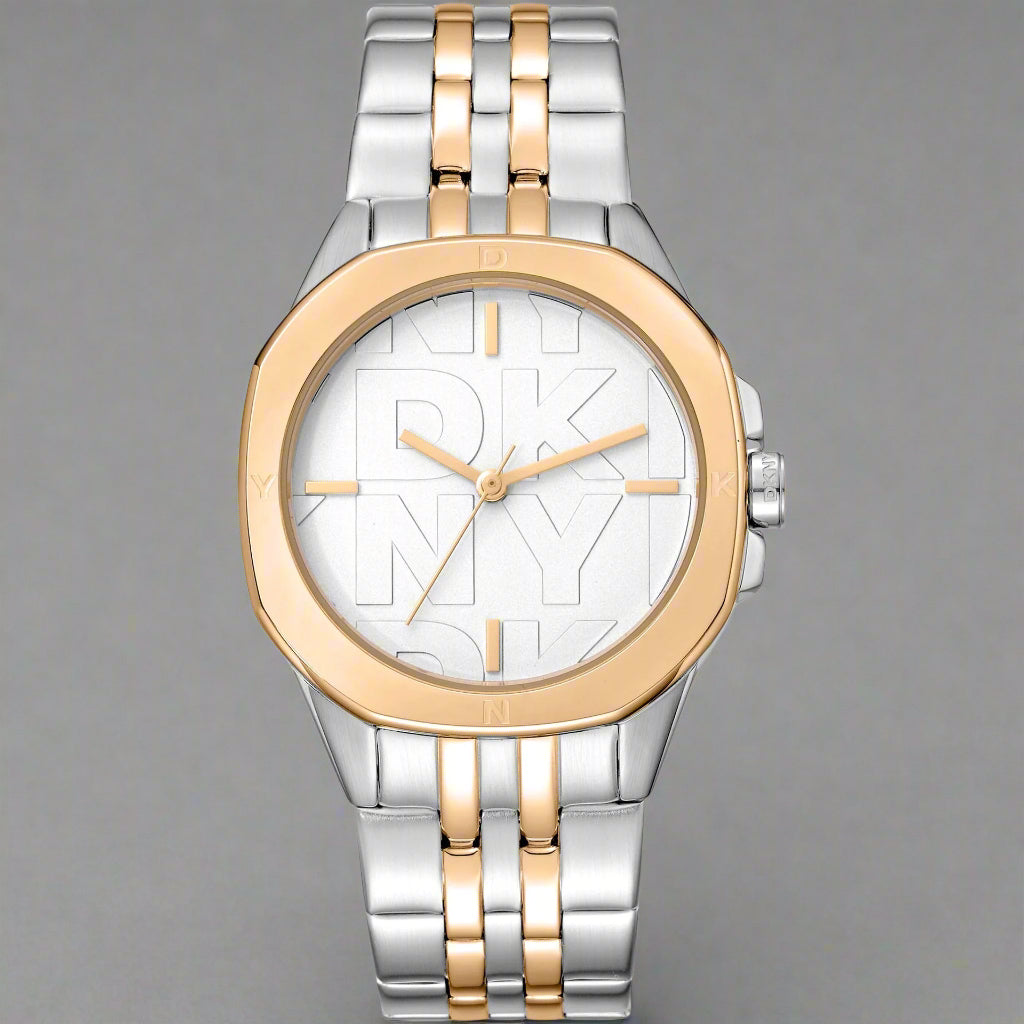 DKNY women's white dial gold bezel logo analog Watches