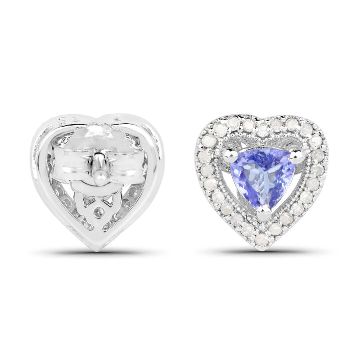 1.20 Carat Genuine Tanzanite &amp; White Diamond .925 Sterling Silver Earrings