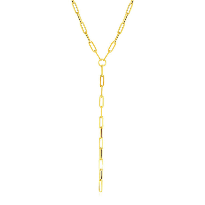 14k Yellow Gold Paperclip Chain Lariat Necklace