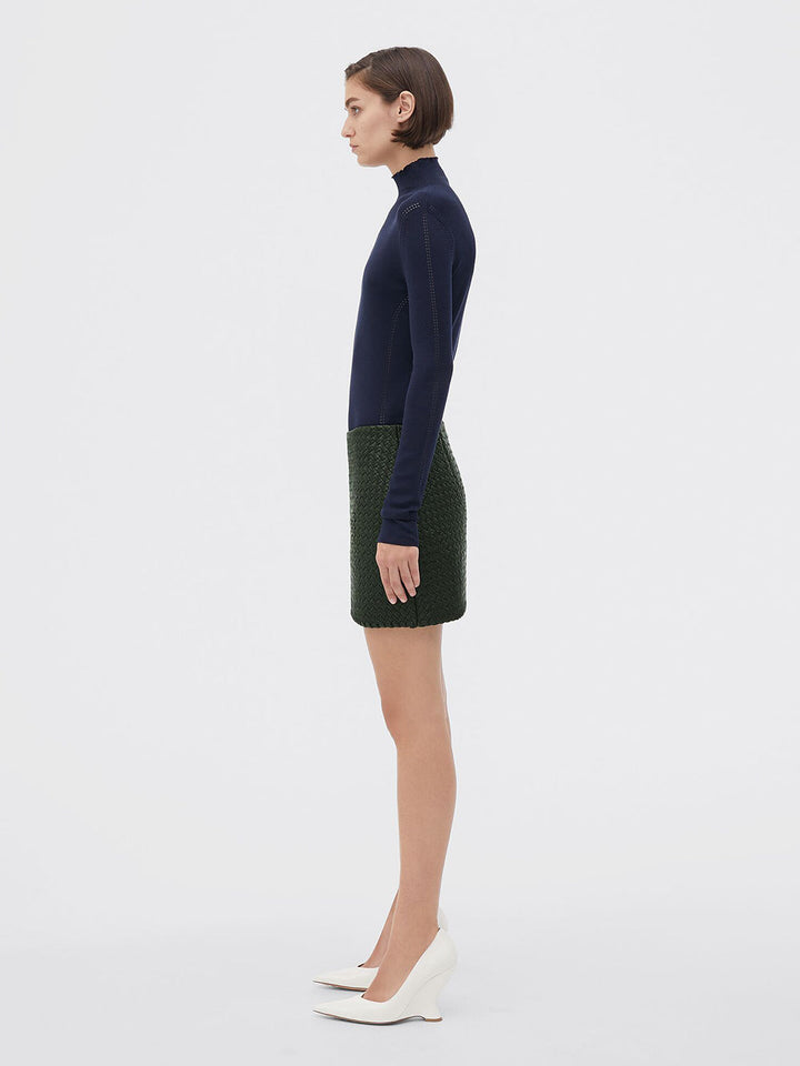 Bottega Veneta Women Intrecciato Leather Mini Skirt