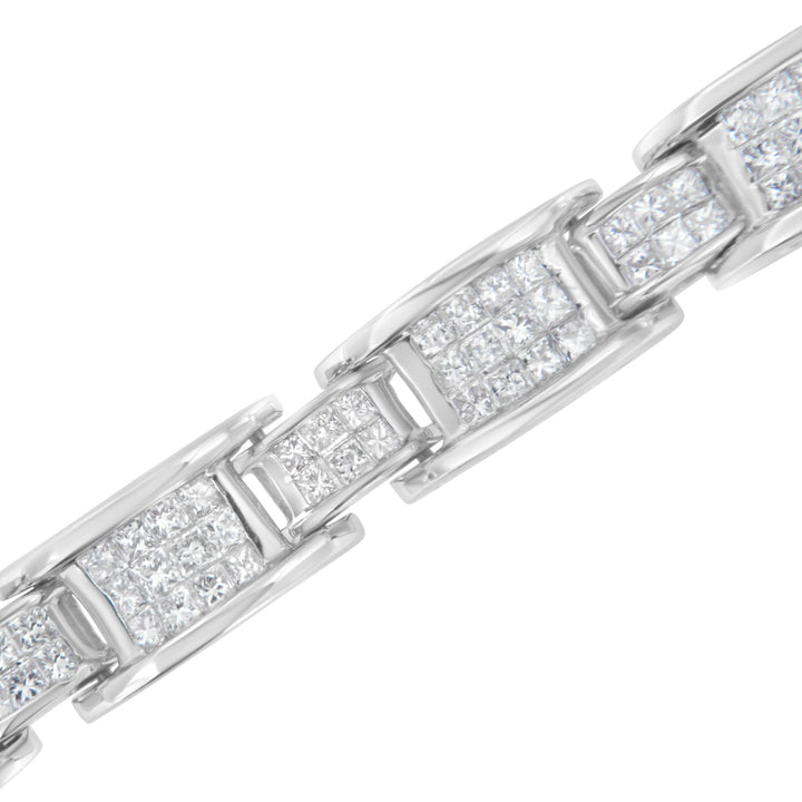 14K White Gold 5.0 Cttw Princess Cut Diamond Invisible Set Alternating Size D Shaped Links Tennis Bracelet (H-I Color, SI2-I1 Clarity) - 7â€
