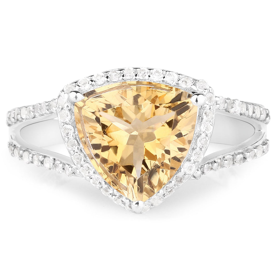 3.06 Carat Genuine Citrine and White Topaz .925 Sterling Silver Ring