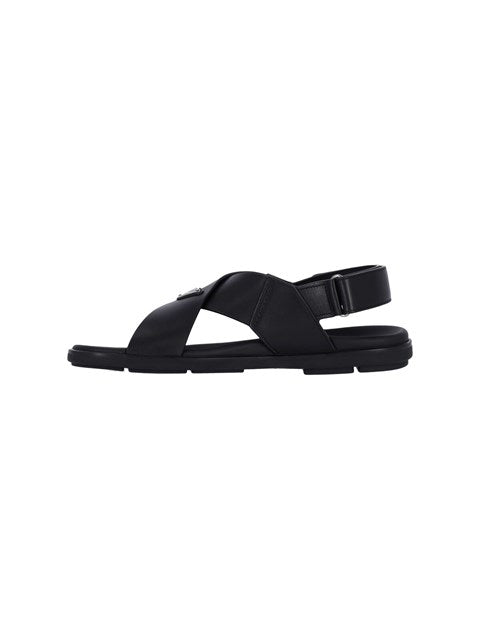 Prada Men Logo Crossed Sandals