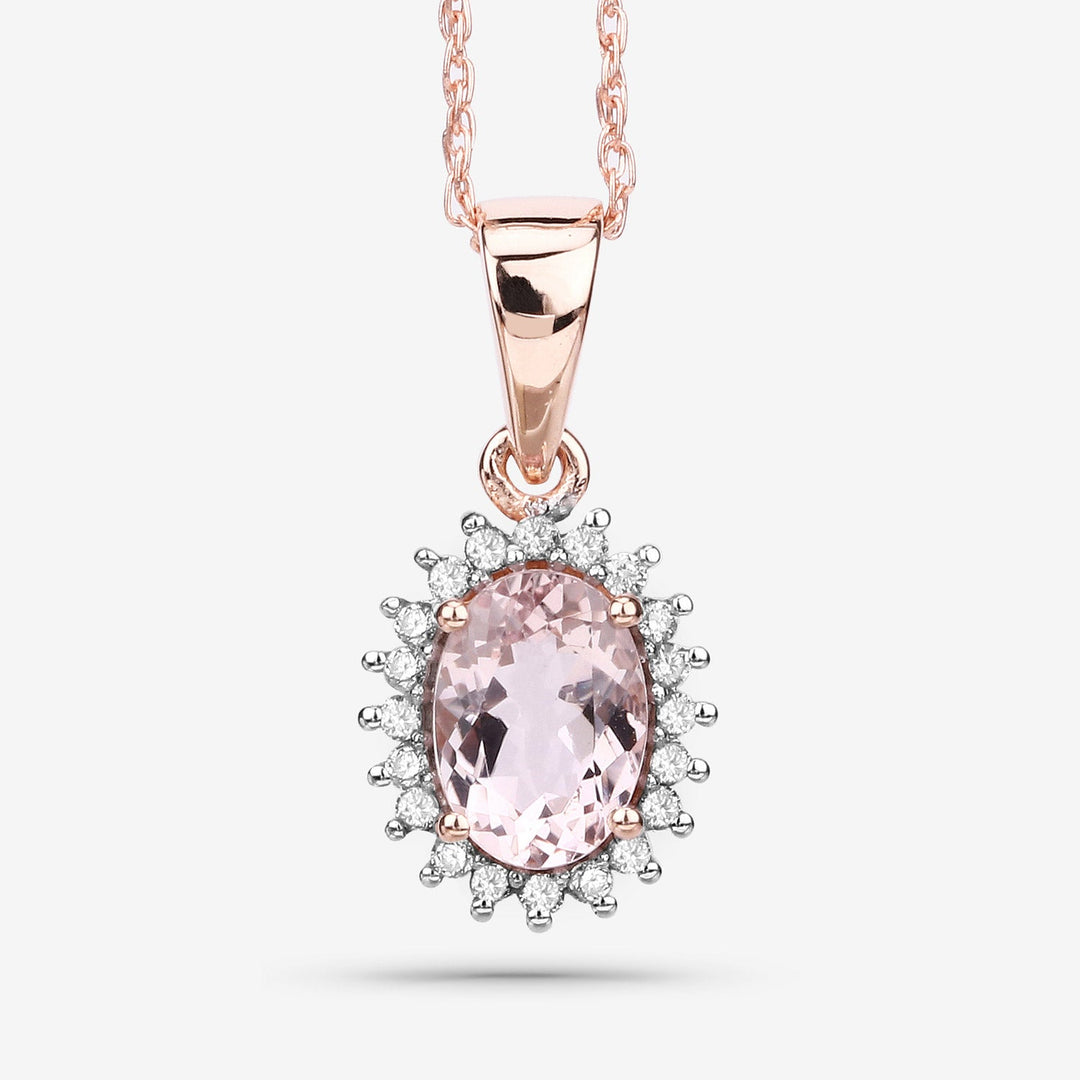 0.81 Carat Genuine Morganite and White Diamond 14K Rose Gold Pendant