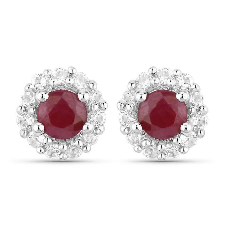 2.17 Carat Genuine Ruby and White Topaz .925 Sterling Silver Jewelry Set