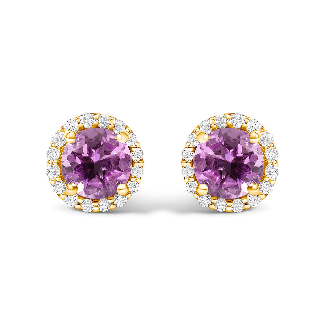 10K White Gold Purple Amethyst and 1/6 Cttw Diamond Halo Stud Earring