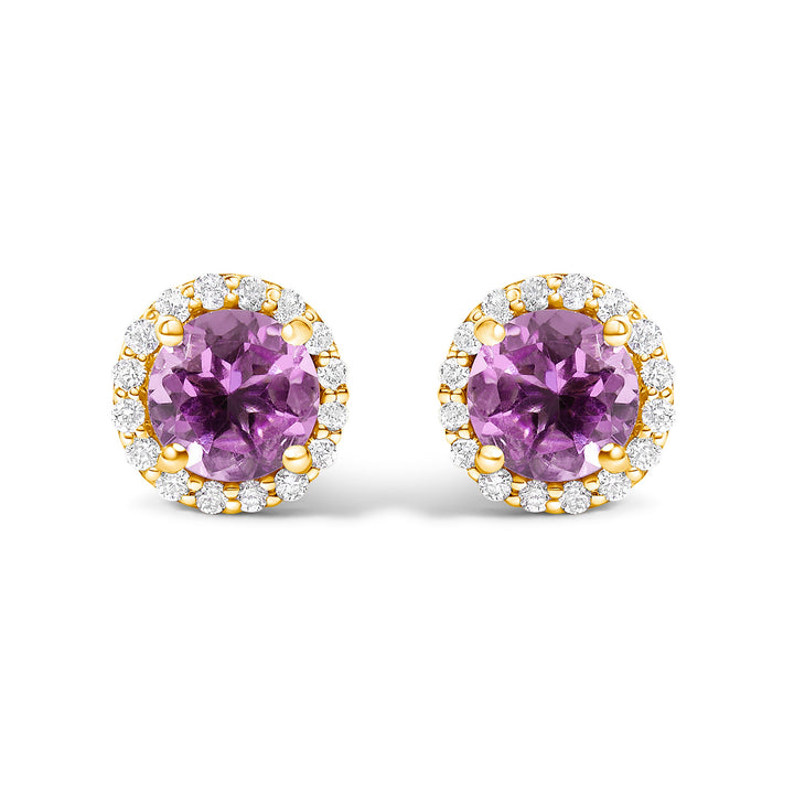 10K White Gold Purple Amethyst and 1/6 Cttw Diamond Halo Stud Earring