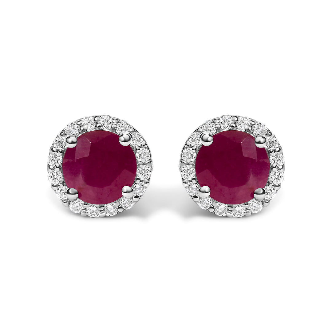 10K White Gold Purple Amethyst and 1/6 Cttw Diamond Halo Stud Earring
