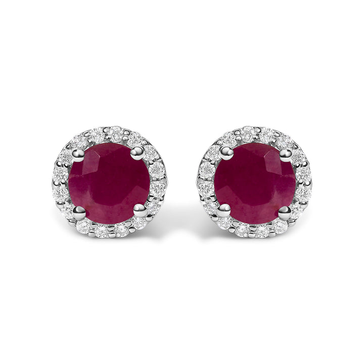 10K White Gold Purple Amethyst and 1/6 Cttw Diamond Halo Stud Earring