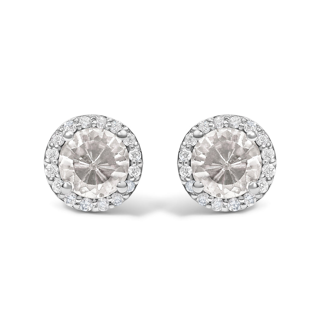 10K White Gold Purple Amethyst and 1/6 Cttw Diamond Halo Stud Earring