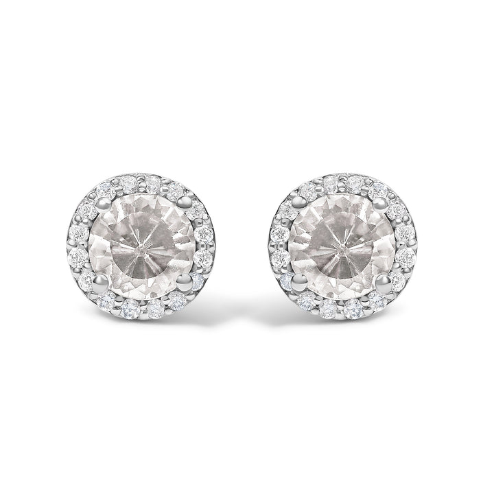 10K White Gold Purple Amethyst and 1/6 Cttw Diamond Halo Stud Earring