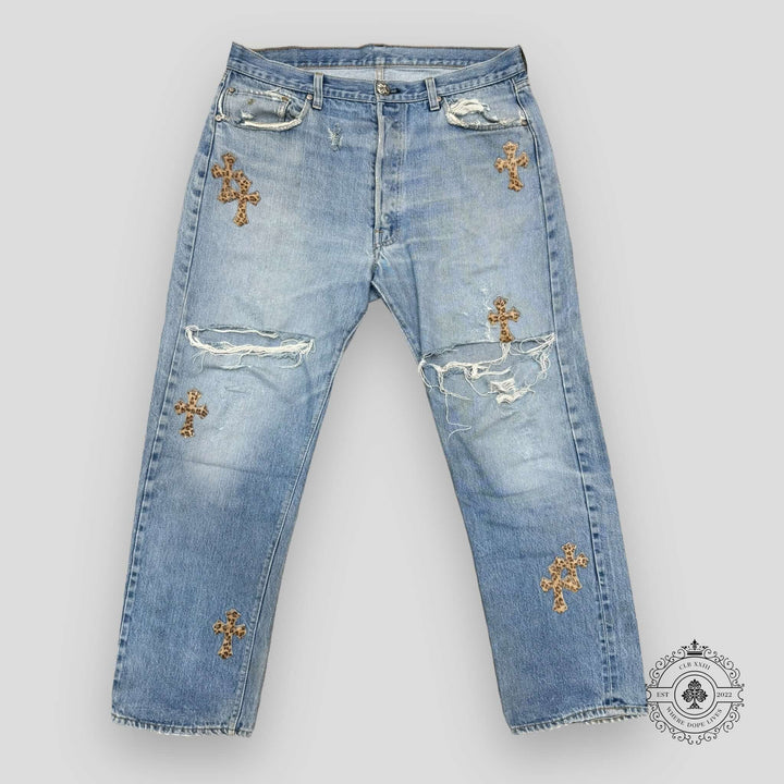 Chrome Hearts Leopard Cross Patch Jeans