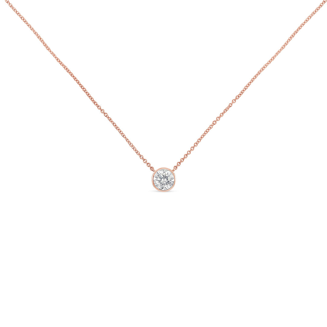 10K Rose Gold 1/3 Carat Round Brilliant-Cut Diamond Modern Bezel-Set Solitaire 16"-18" Pendant Necklace (H-I Color, SI2-I1 Clarity)