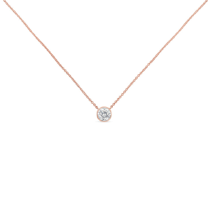 10K Rose Gold 1/3 Carat Round Brilliant-Cut Diamond Modern Bezel-Set Solitaire 16"-18" Pendant Necklace (H-I Color, SI2-I1 Clarity)
