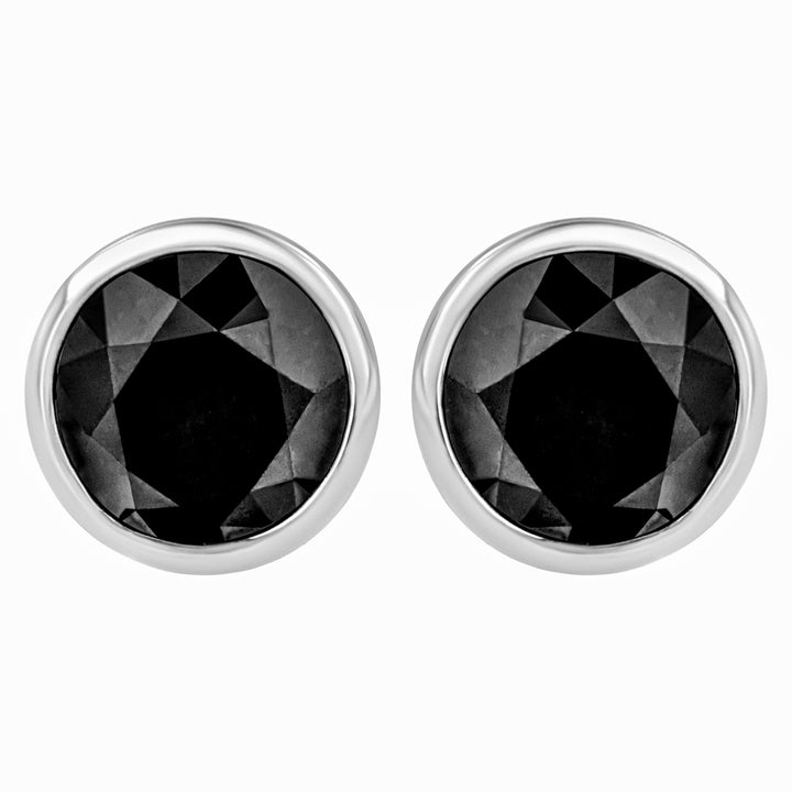 14K White Gold 1/2 Cttw Round Brilliant-Cut Black Diamond Bezel-Set Stud Earrings with Screw Backs (Fancy Color-Enhanced, I2-I3 Clarity)