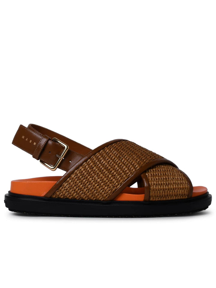 Marni Brown Raffia Blend Fussbett Sandals Women