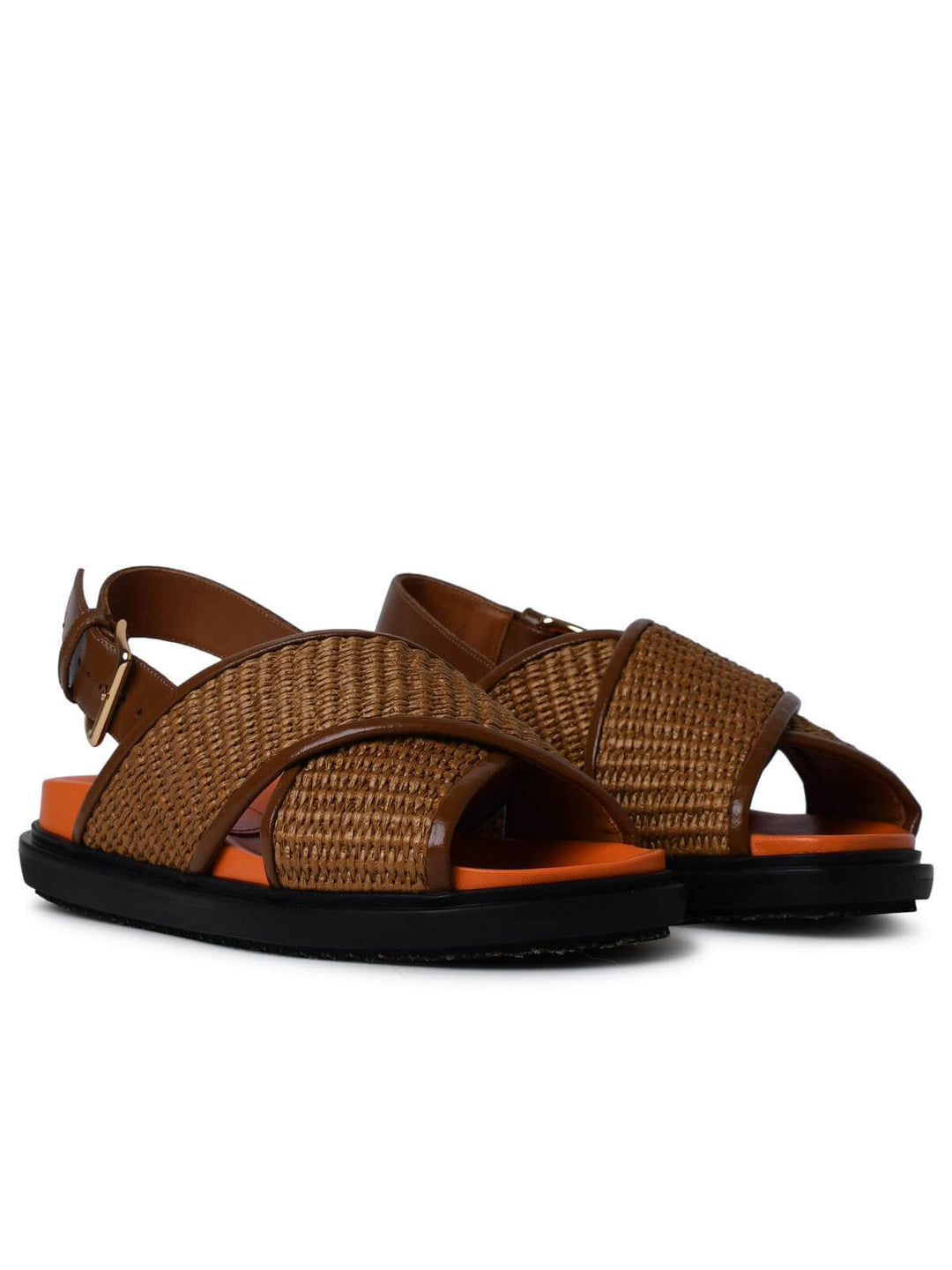 Marni Brown Raffia Blend Fussbett Sandals Women