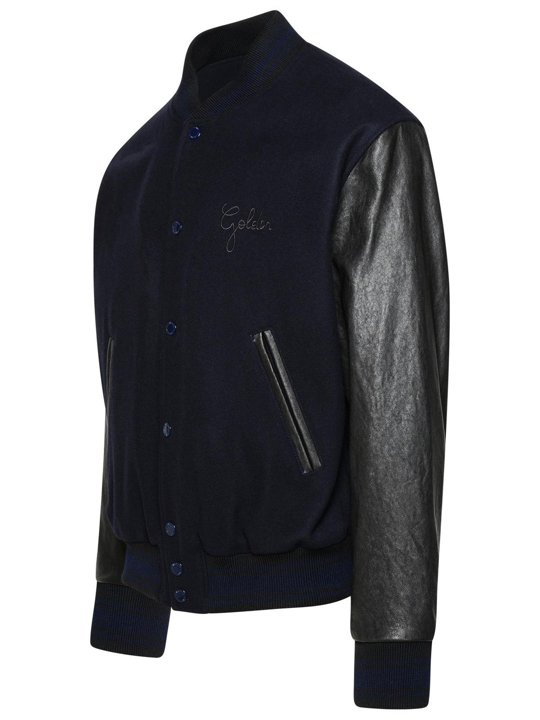 Golden Goose Bomber Jacket In Blue And Black Virgin Wool Blend Men