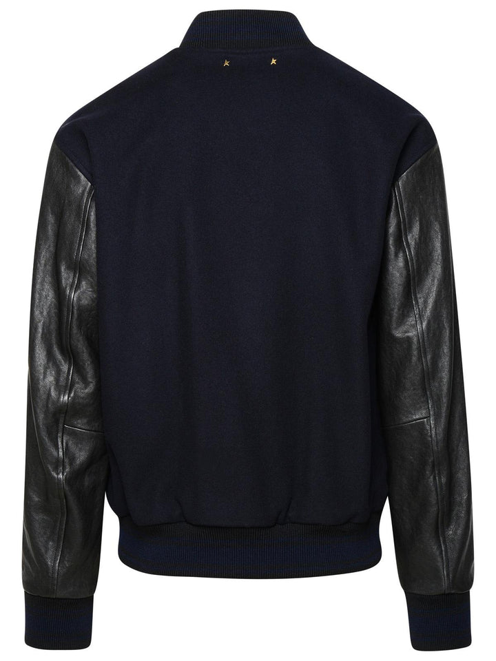 Golden Goose Bomber Jacket In Blue And Black Virgin Wool Blend Men