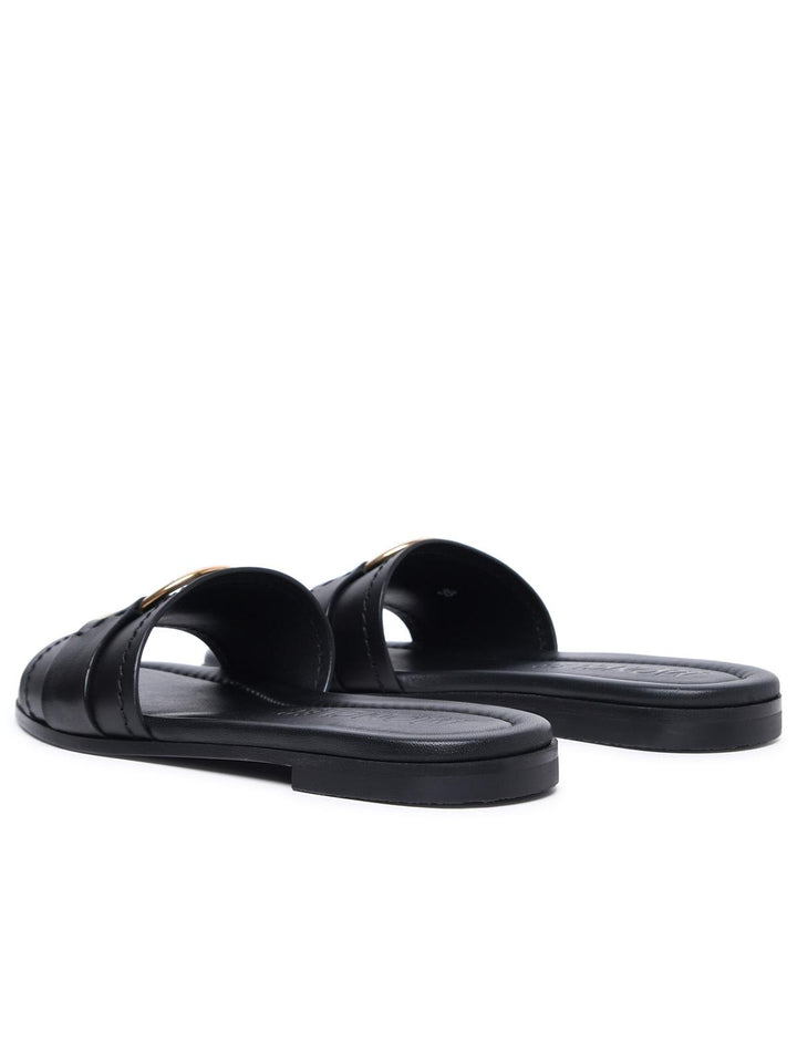 Moncler 'Bell' Black Leather Slippers Women
