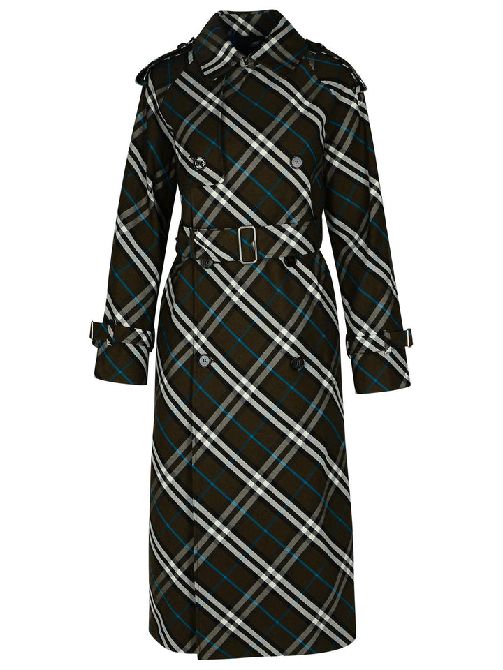 Burberry 'Check' Green Polyester Trench Coat Women