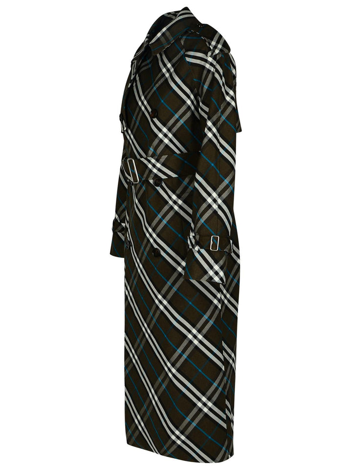 Burberry 'Check' Green Polyester Trench Coat Women