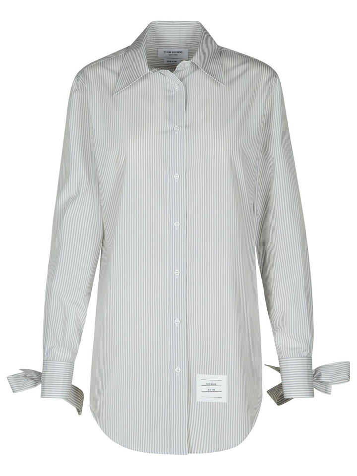 Thom Browne Long Shirt In Grey Silk Blend Women