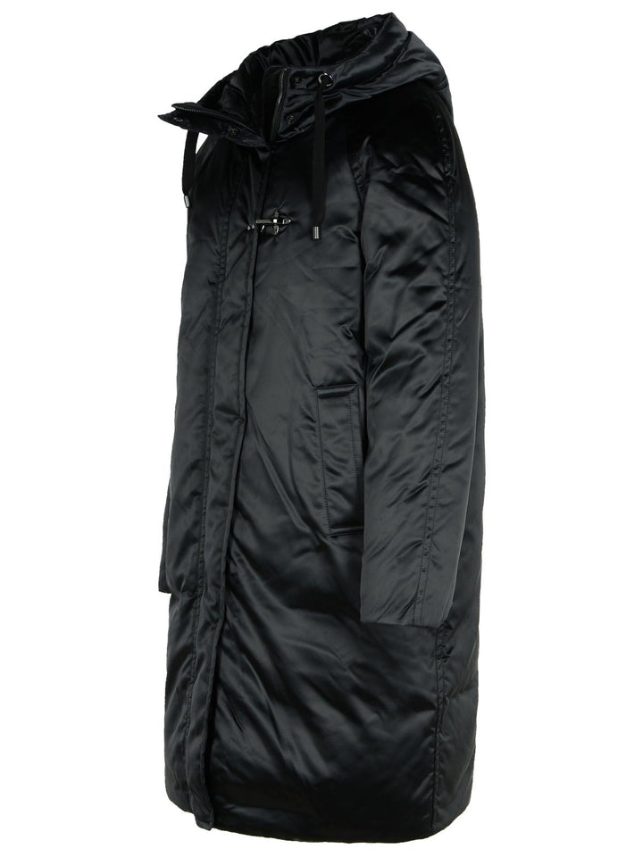 Black hooded coat on a white background