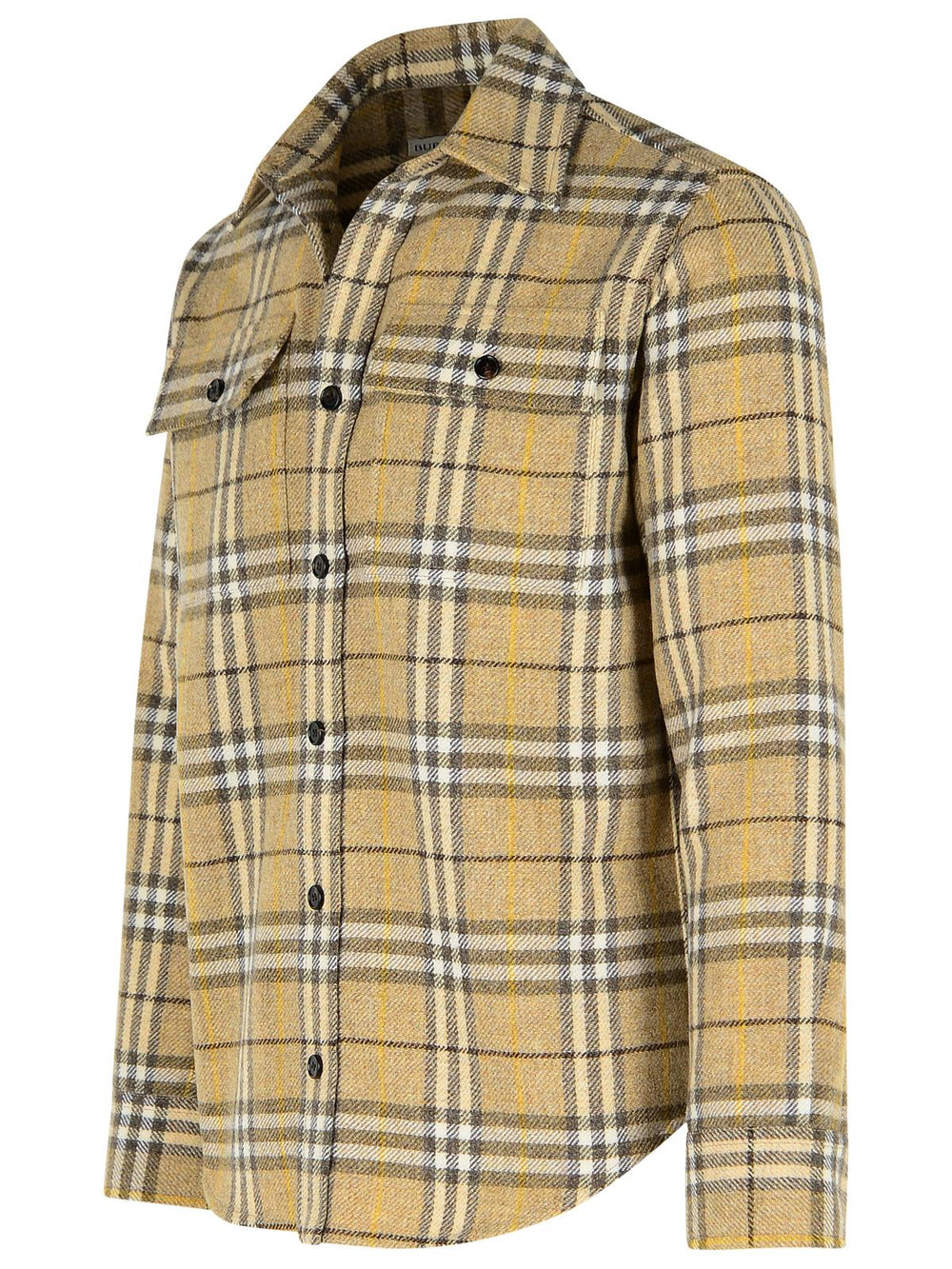 Plaid shirt with a yellow and black pattern on a white background