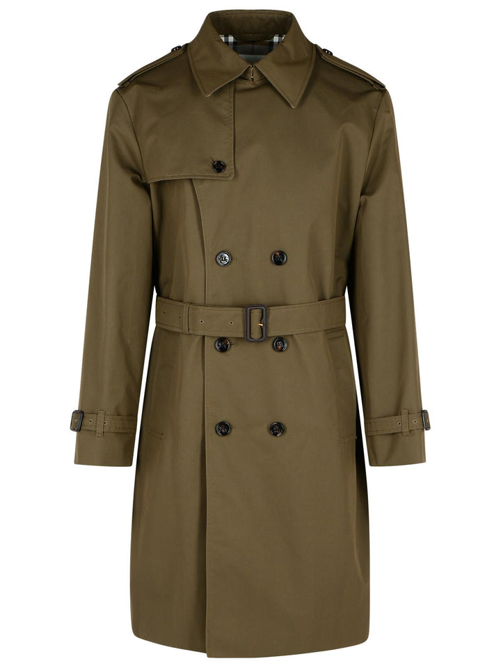 Burberry Green Cotton Blend Trench Coat Men