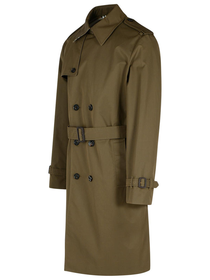 Burberry Green Cotton Blend Trench Coat Men