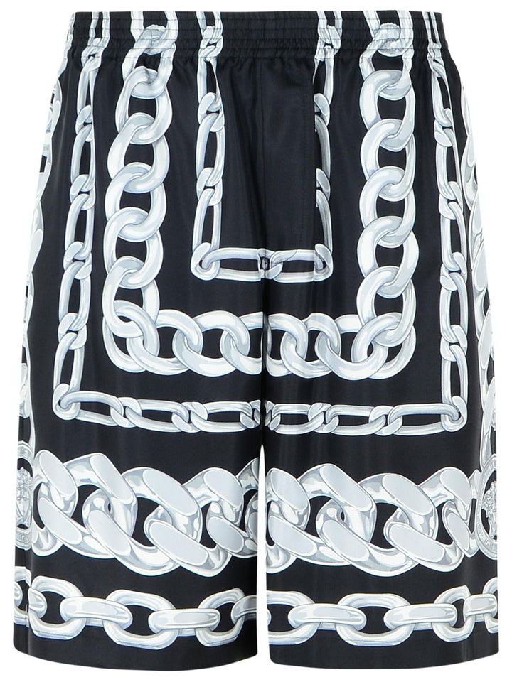Versace 'Chains' Black Silk Bermuda Shorts Men