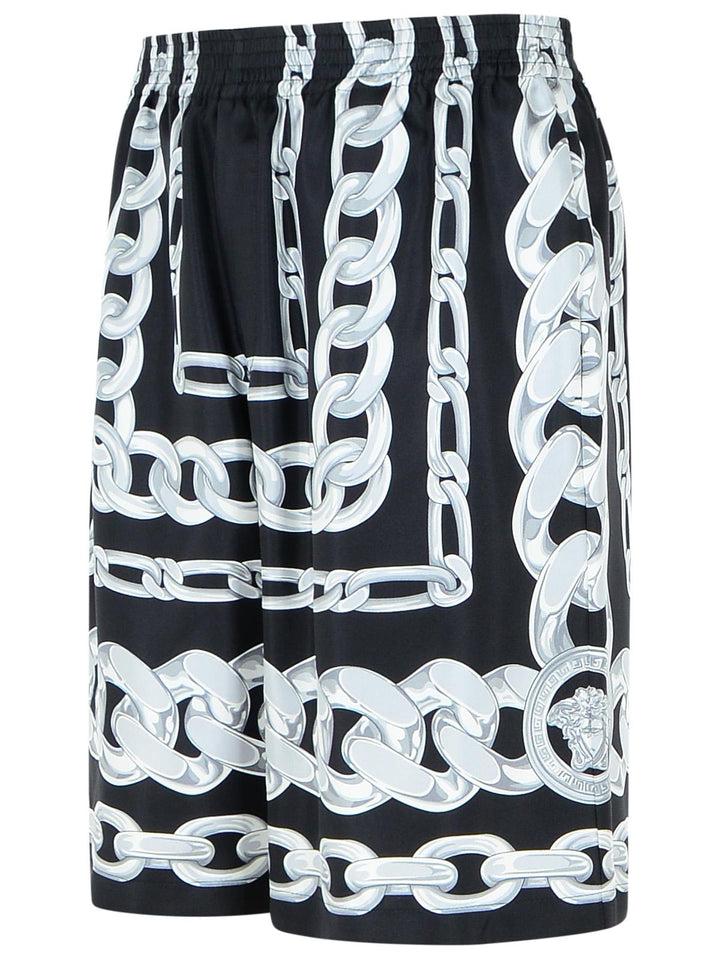 Versace 'Chains' Black Silk Bermuda Shorts Men